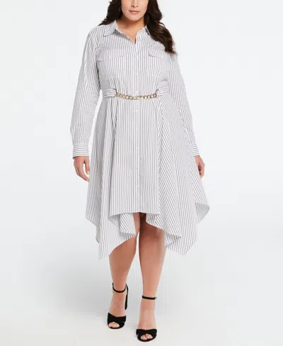 Ella Rafaella Plus Size Handkerchief Dress With Chain Belt In Black