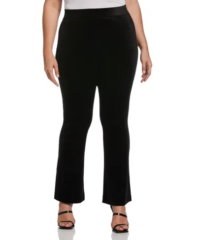 Ella Rafaella Plus Size High Waist Velvet Pull On Boot Cut Pants In Black