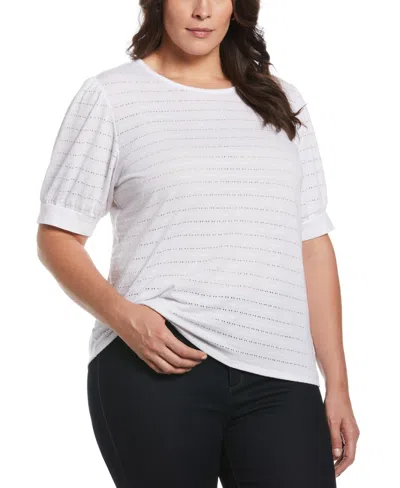 Ella Rafaella Plus Size Knit Puff Short Sleeve Top In White