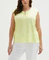 Ella Rafaella Plus Size Lace-up Sleeveless Tank Top In Sunny Lime