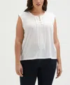 Ella Rafaella Plus Size Lace-up Sleeveless Tank Top In White