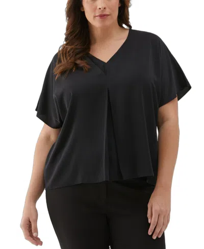 Ella Rafaella Plus Size Layered Dolman Short Sleeve Top In Black