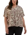 Ella Rafaella Plus Size Layered Dolman Short Sleeve Top In Brown