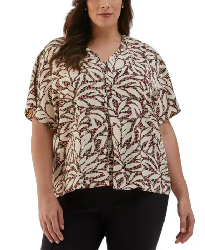 Ella Rafaella Plus Size Layered Dolman Short Sleeve Top In Brown