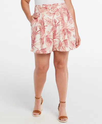 Ella Rafaella Plus Size Linen Blend High Rise Belted Short In Peach Blush