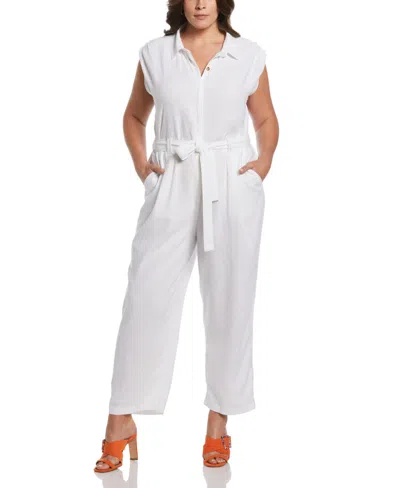 Ella Rafaella Plus Size Linen Blend Sleeveless Jumpsuit Pants In White