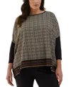 Ella Rafaella Plus Size Medallion Print Knit 3/4 Sleeve Top In Black