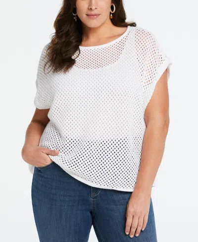 Ella Rafaella Plus Size Oversized Mesh Sweater In White