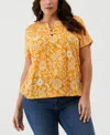 ELLA RAFAELLA PLUS SIZE PAISLEY PRINT LACE-UP SHORT SLEEVE TEE SHIRT