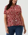 ELLA RAFAELLA PLUS SIZE PAISLEY PRINT LACE-UP SHORT SLEEVE TEE SHIRT