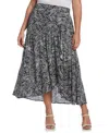 Ella Rafaella Plus Size Printed Crepe Faux Wrap Skirt In Black
