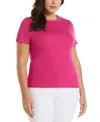 Ella Rafaella Plus Size Ribbed Crew Neck Short Sleeve Top In Cosmo Pink
