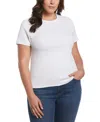 Ella Rafaella Plus Size Asymmetrical Wrap Short Sleeve Top In White