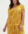 Ella Rafaella Plus Size Ripple Print V-neck Plisse Short Sleeve Top In Yellow