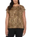 Ella Rafaella Plus Size Rivet Detail Sleeveless Top In Animal Print