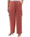 Ella Rafaella Plus Size Shine Wide Leg Cargo Pants In Red