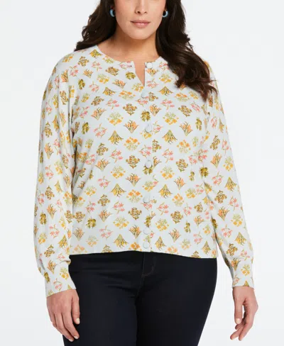 Ella Rafaella Plus Size Super Soft Floral Print Cardigan Sweater In Ballad Blue