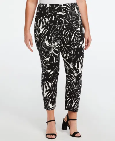 Ella Rafaella Plus Size Paisley Print High Rise Wide Leg Pant In Black