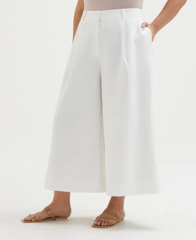 Ella Rafaella Plus Size Wide Culotte Pants In White