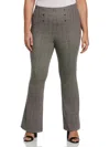 Ella Rafaella Plus Size Button Detail Plaid Bootcut Pants In Grey
