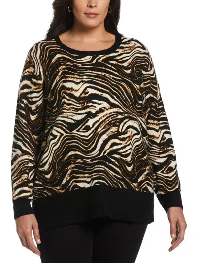 Ella Rafaella Plus Size Animal Print Slouchy Sweater In Black