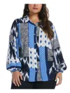 Ella Rafaella Plus Womens Printed Viscose Button-down Top In Blue