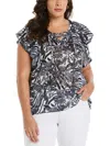 Ella Rafaella Plus Size Lace-up Flutter Short Sleeve Top In Black