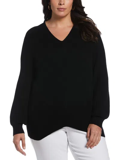 Ella Rafaella Plus Womens Ribbed Knit V-neck Sweater In Black