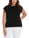 Ella Rafaella Plus Size Mixed Rib Mock Neck Sleeveless Sweater In Black