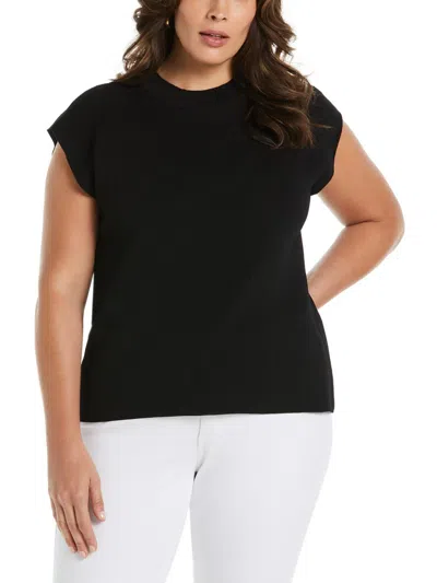 Ella Rafaella Plus Womens Ribbed Mock Neck Blouse In Black