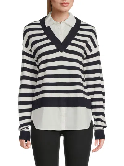 Ella Rafaella Women's 2-in-1 Layered Stripe Sweater In Navy Blazer