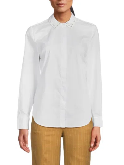 Ella Rafaella Women's Faux Pearl Button Down Shirt In White