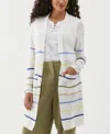 Ella Rafaella Women's Cotton-linen Blend Striped Duster Long Sleeve Cardigan Sweater In White