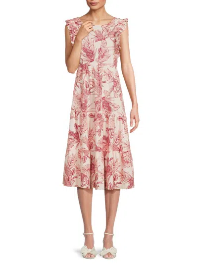 Ella Rafaella Women's Print Linen Blend Midi Dress In Peach Blush