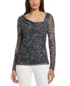 Ella Rafaella Plus Size Printed Asymmetrical Mesh Top In Black