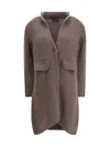 Ella Semi-long Sweater With A Front Hook-and-eye Closure In Brown