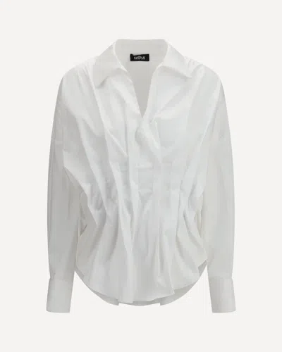 Ella Shirt With Front Ruching In Cotton In White