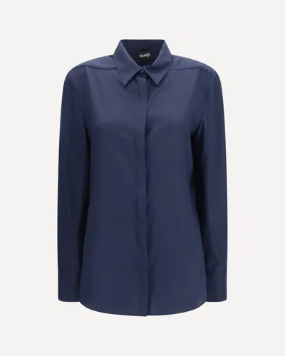 Ella Silk Shirt With Back Gathering In Blue