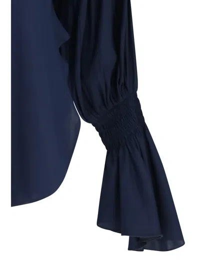 Ella Silk-blend Bell Sleeve Shirt In Navy