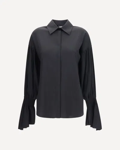 Ella Silk-blend Shirt With Bell Sleeves In Black