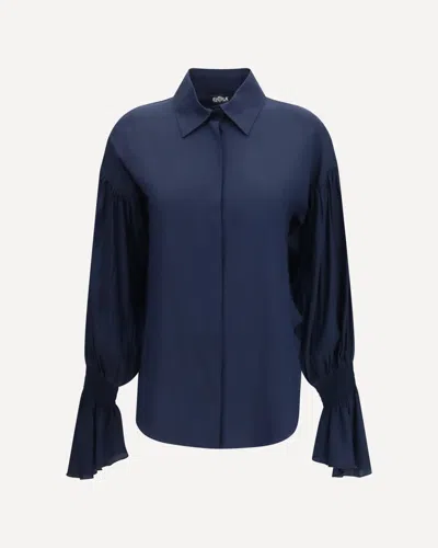 Ella Silk-blend Shirt With Bell Sleeves In Blue