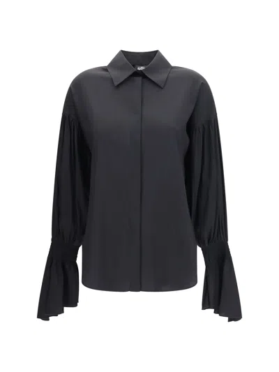 Ella Silk-blend With Bell Sleeves Shirt In Black