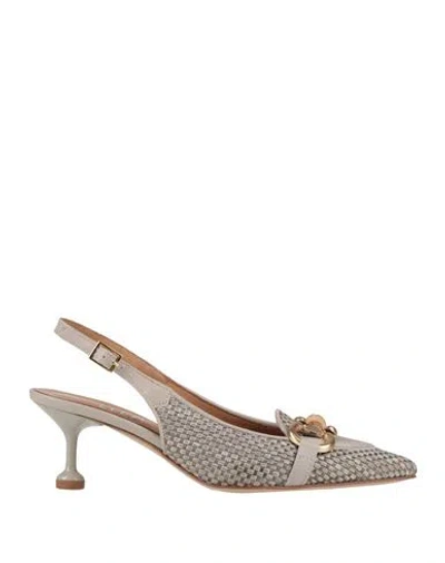 Ella Woman Pumps Taupe Size 6 Leather, Natural Raffia In Gray