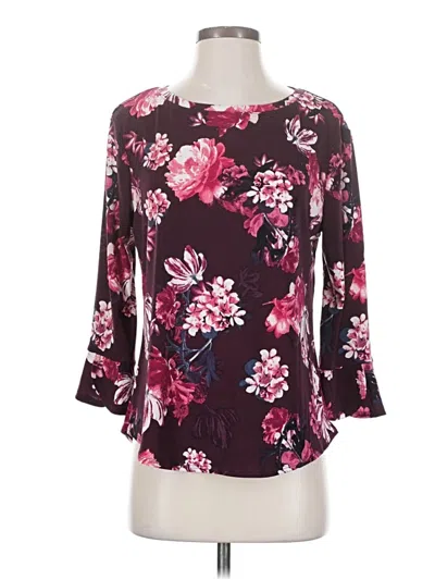 Pre-owned Elle 3/4 Sleeve Blouse In Burgundy