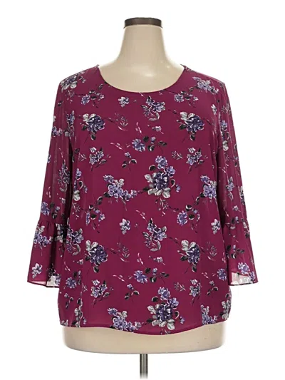 Pre-owned Elle 3/4 Sleeve Blouse In Burgundy