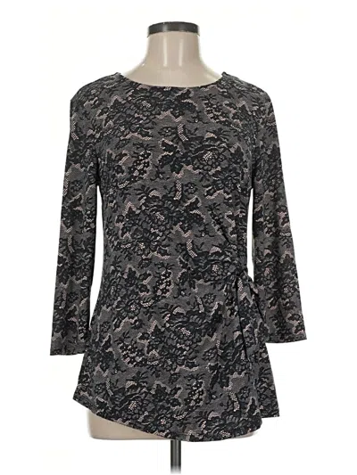 Pre-owned Elle 3/4 Sleeve Top Gray Boatneck Tops