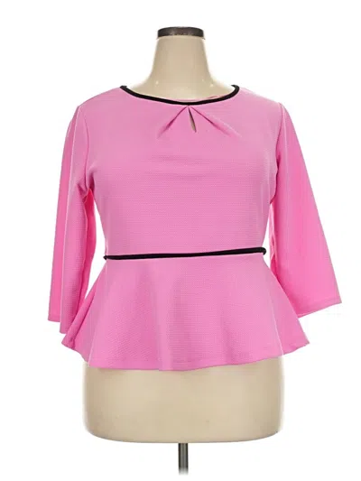 Pre-owned Elle 3/4 Sleeve Top Pink Crew Neck Tops