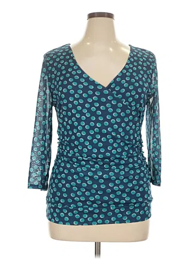Pre-owned Elle 3/4 Sleeve Top Teal V-neck Tops