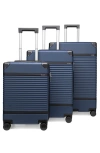 Elle Bville 3 Piece Expandable Retro Spinner Luggage Set In Blue