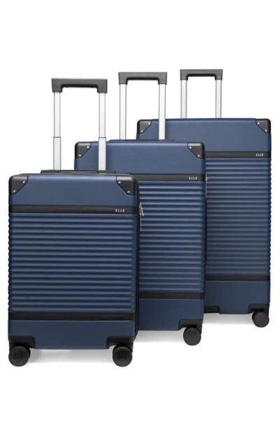 Elle Bville 3 Piece Expandable Retro Spinner Luggage Set In Blue